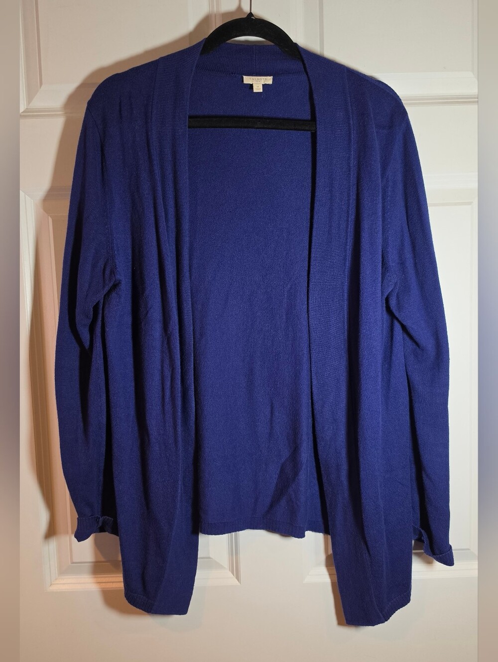 Talbots Deep Blue Cotton Blend Open Front Cardigan Sweater M
